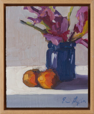 Gladiolus in Cobalt Jar, two Tangerines by Erin Lee Gafill