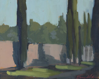 Cypress Trees, Old Wall, Late Light, Spannocchia by Erin Lee Gafill