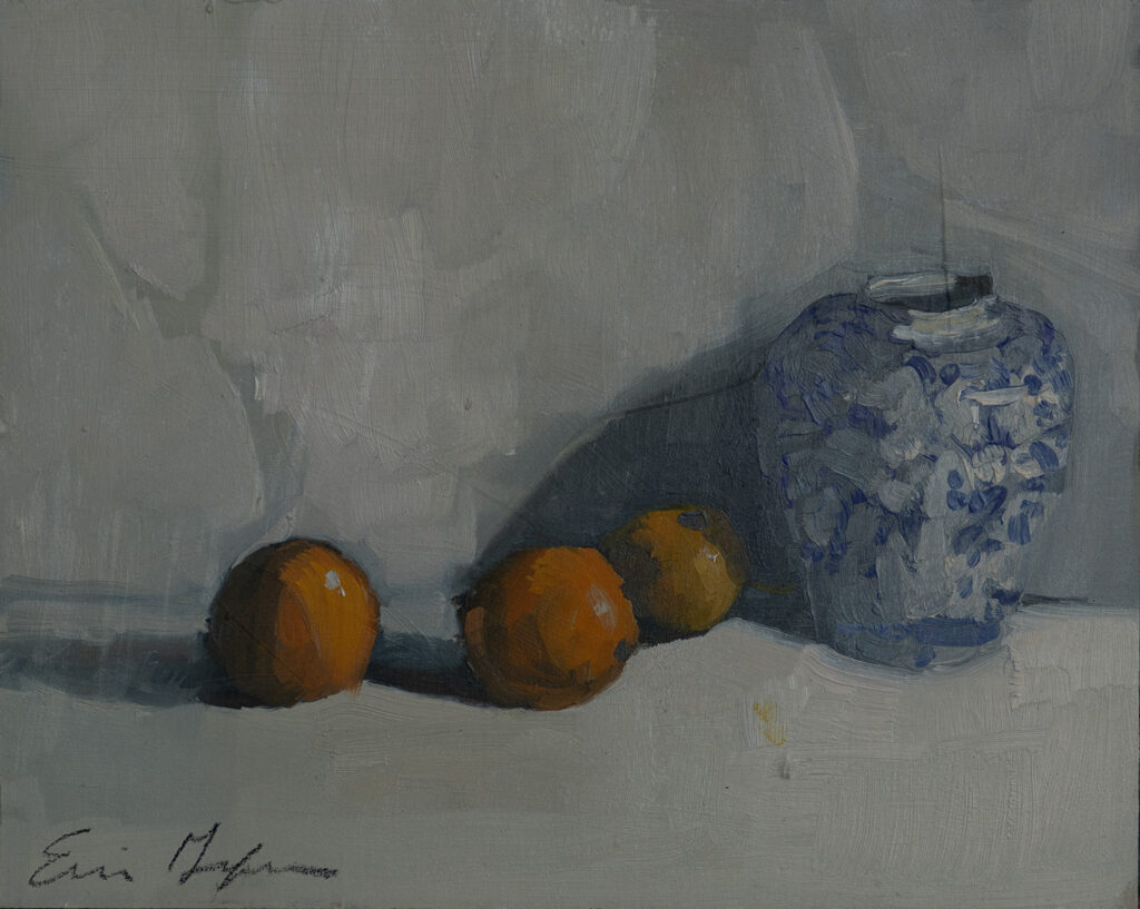 Tangerines with Blue and White Vase by Erin Lee Gafill