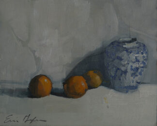 Tangerines with Blue and White Vase by Erin Lee Gafill