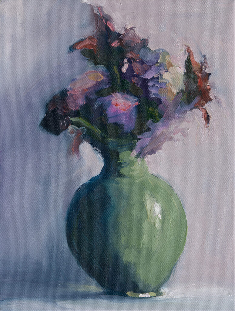 Dahlias in a Green Vase III by Erin Lee Gafill